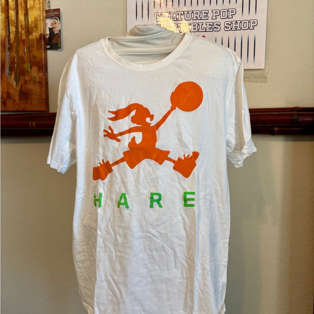 Nike White and Orange Graphic Tee “air hare” bugs jumpman